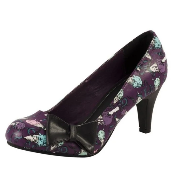 Tuk Icecream Retro EVIL Purple and Black Women's Heels with Bow Size 8 T.U.K. - Picture 1 of 5